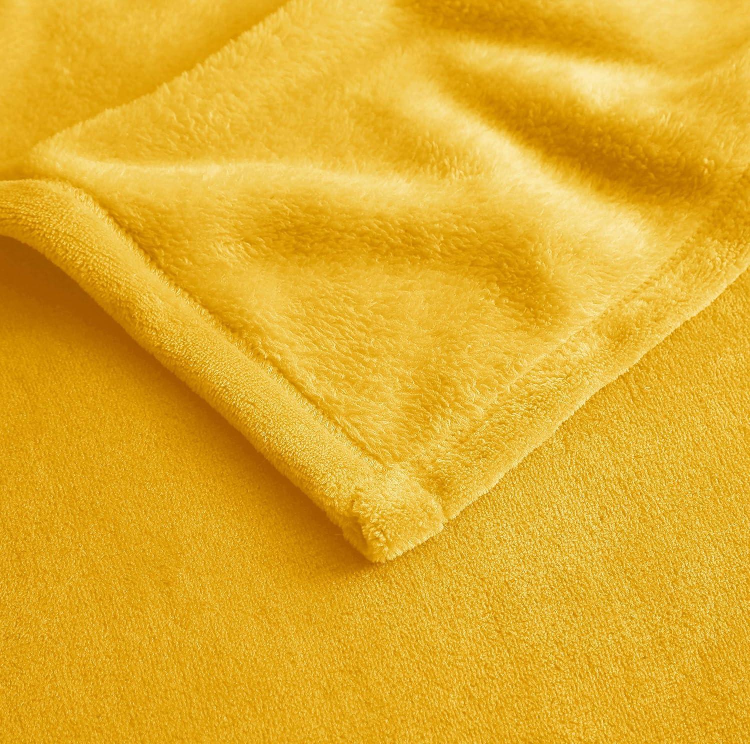 Queen Size Yellow Fleece Throw Blanket for Couch or Bed