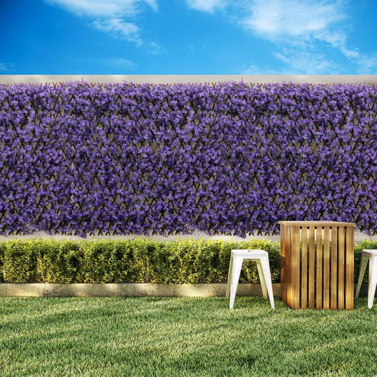 Tangkula Expandable Fence Privacy Screen Decorative Faux Purple Eucalyptus Fencing Panel