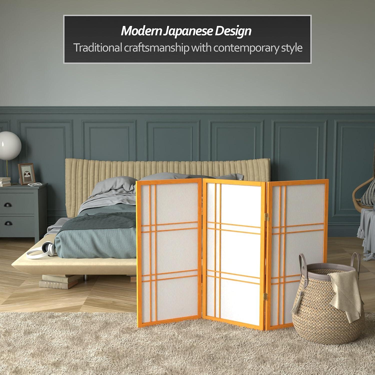 Oriental Furniture 3 ft. Tall Double Cross Shoji Screen, Rice paper, wood, 3 panels, Honey color, Traditional