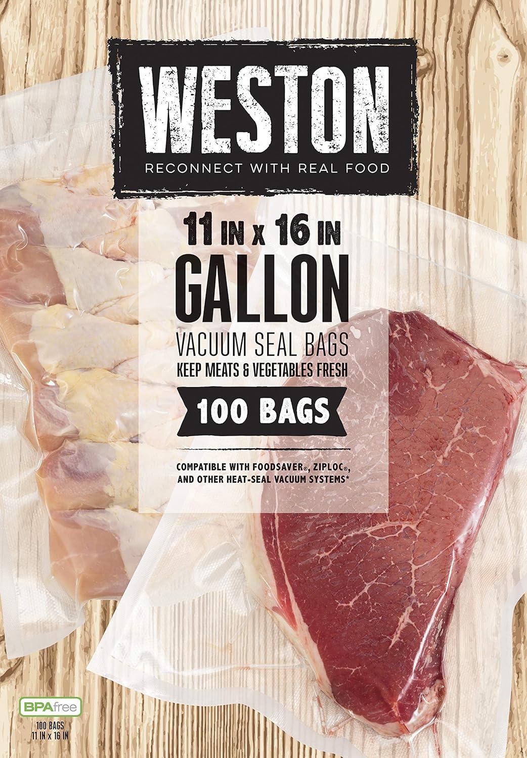 Weston Clear Gallon Vacuum Sealer Bags, 11" x 16", 100 Count