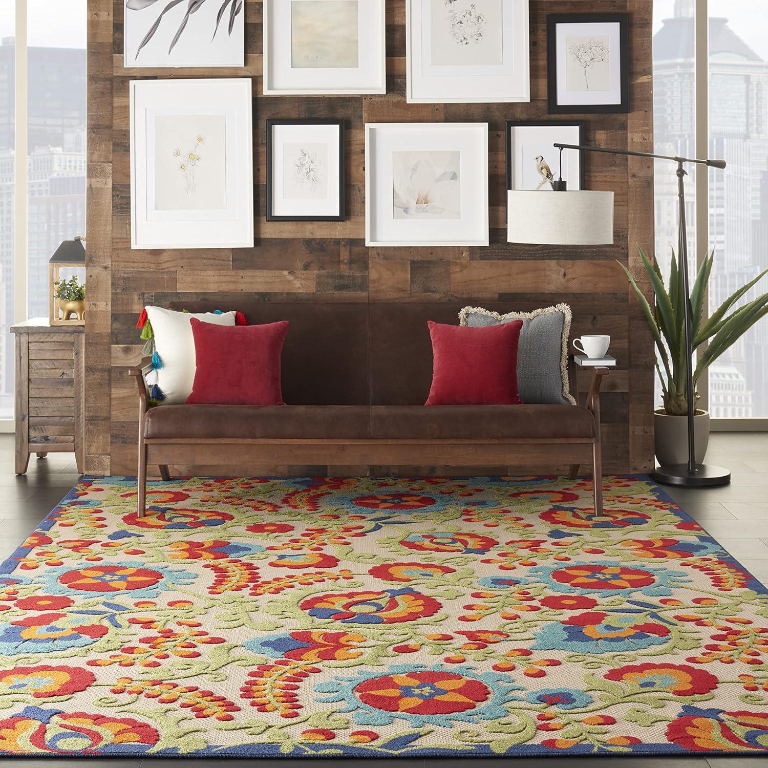Nourison Aloha Floral Textured Flatweave High-Low Indoor Outdoor Area Rug Multicolor 7'10" x 10'6"