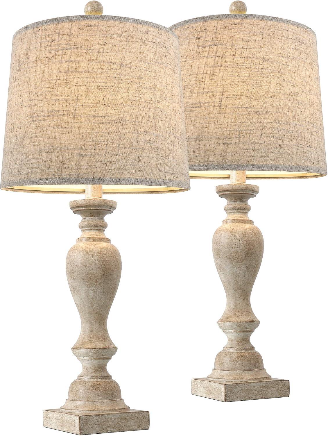 24.5" Mid Century Table Lamp Set Of 2 For Living Room Farmhouse Linen Bedside Lamps For Bedroom Kids Room Dorm Office Rustic Lamps For End Table Nigntstand Resin