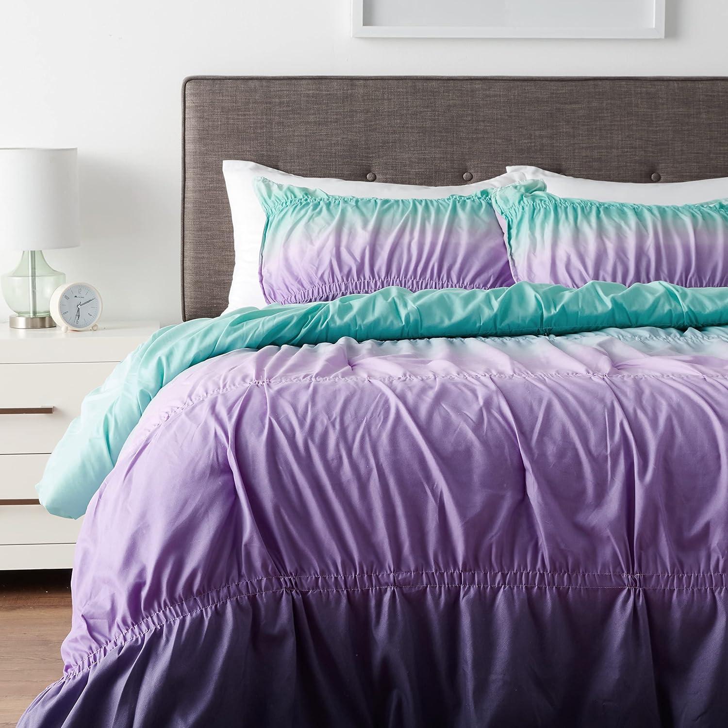 Heritage Club Ombre Ruched Kids 6 Piece Comforter Set, Queen, Purple
