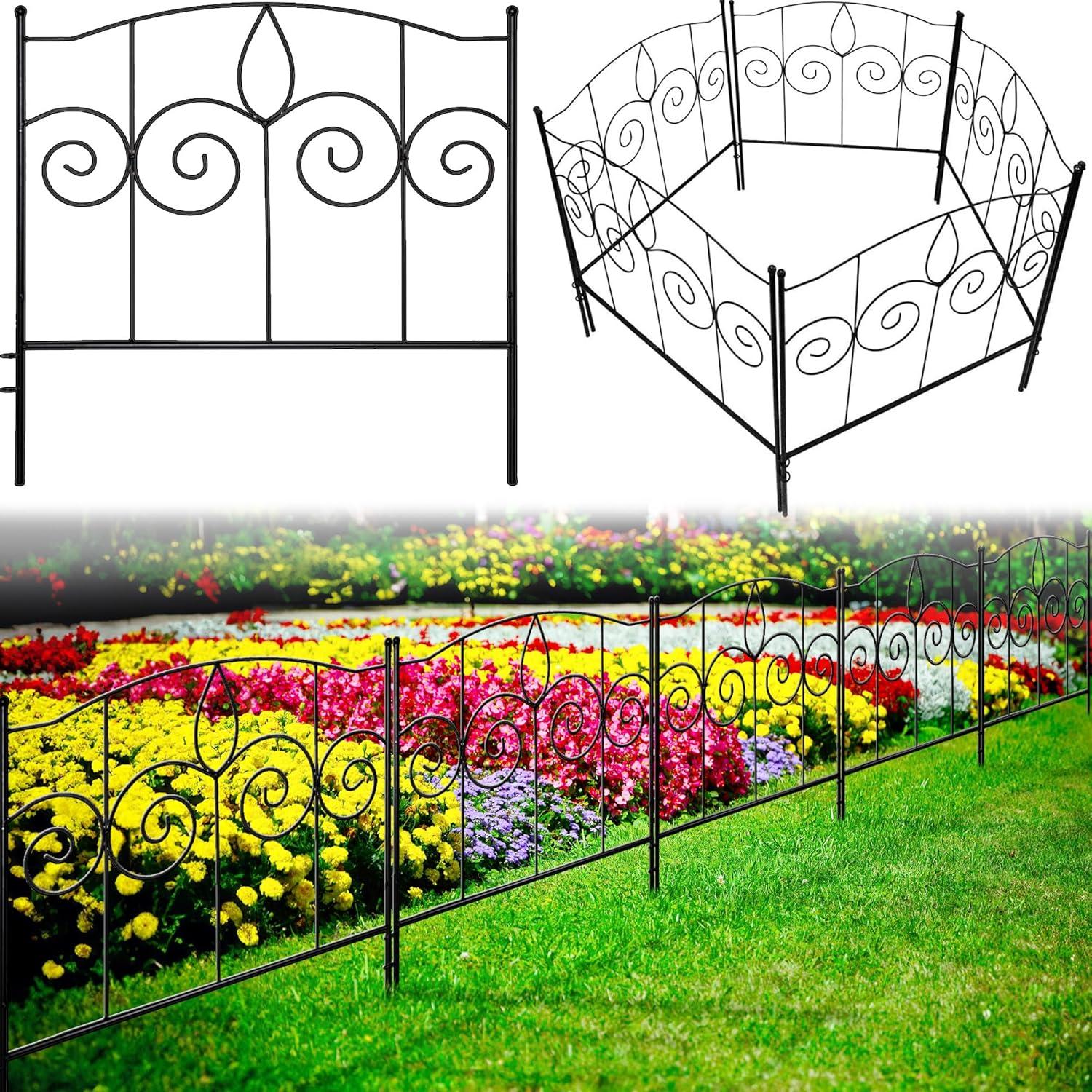 Black Metal Decorative Garden Fence Panels, 24" x 10ft