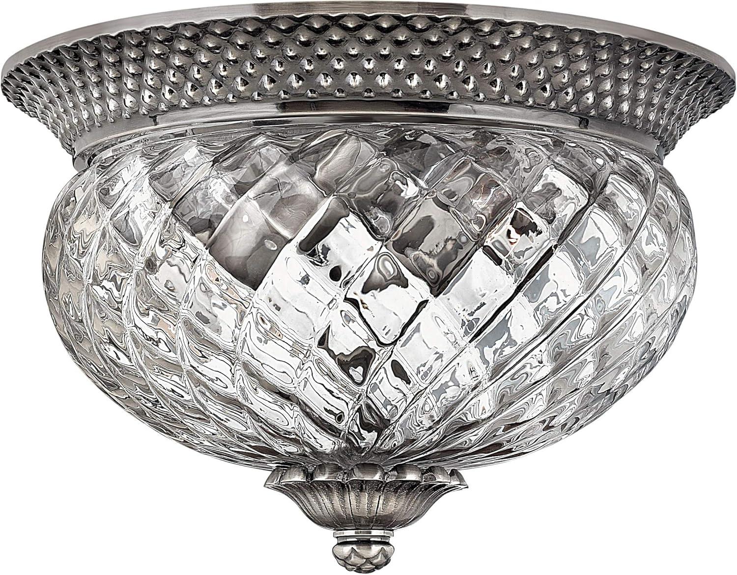 Polished Antique Nickel 2-Light Flush Mount with Clear Glass