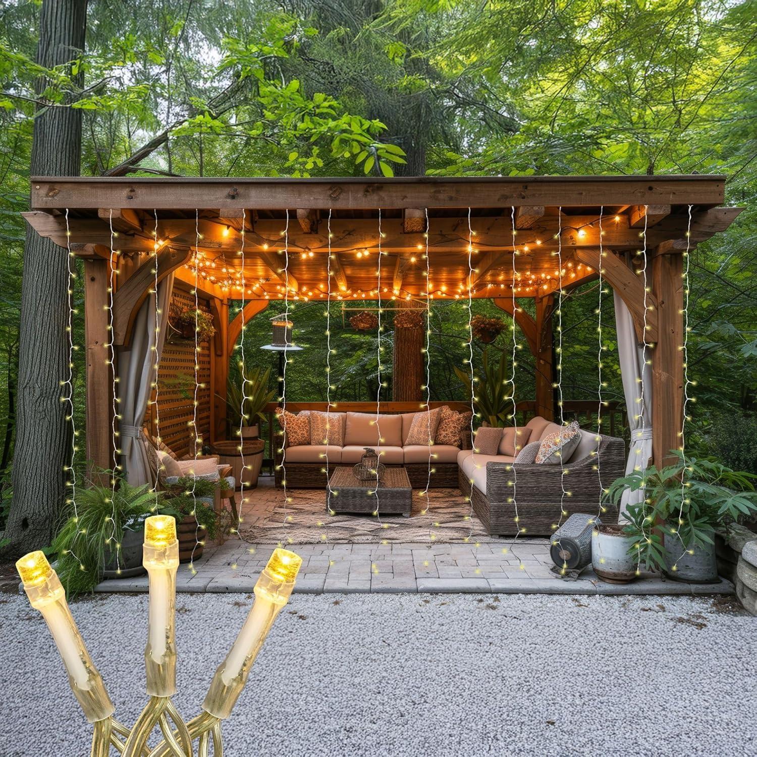 Novelty Lights LED Curtain Lights 300 LED Warm White 8 Function Non-Connectable Clear Wire