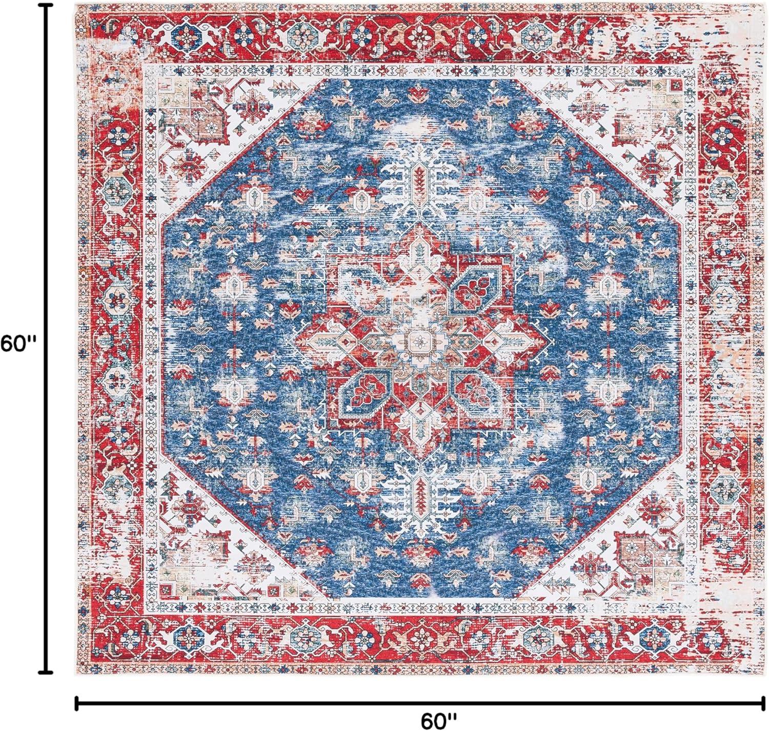 Tucson TSN102 Power Loomed Machine Washable Area Rug - Blue/Red - 5'x5' - Safavieh.