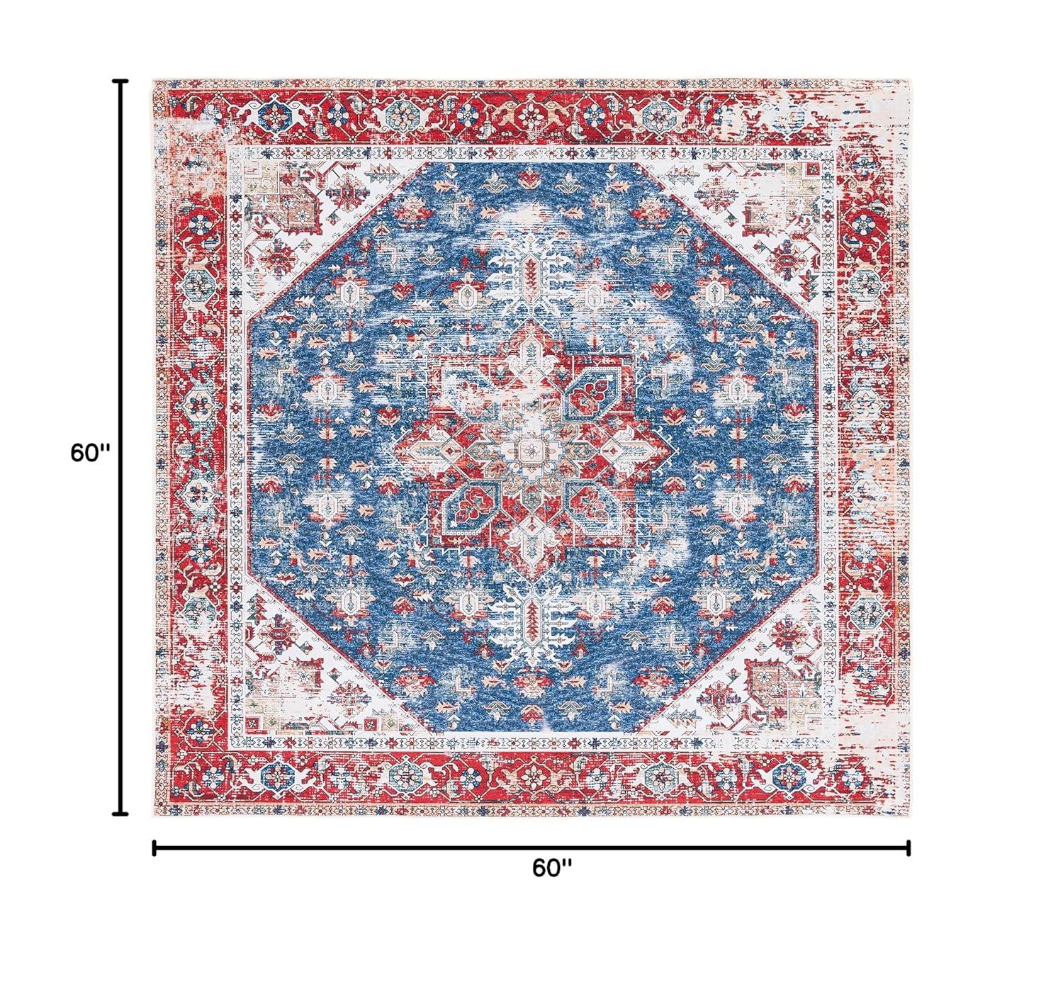 Tucson TSN102 Power Loomed Machine Washable Area Rug - Blue/Red - 5'x5' - Safavieh.