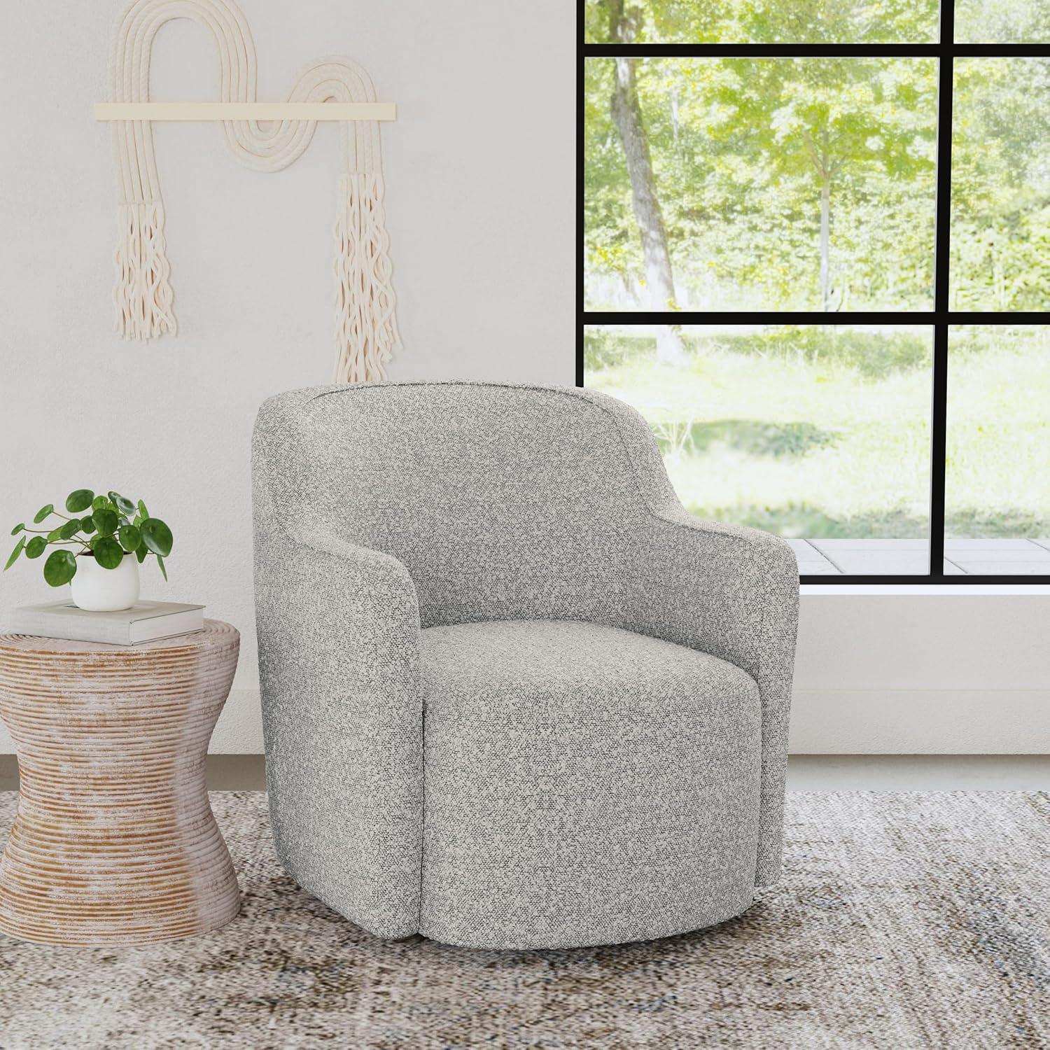 White and Gray Boucle Barrel Swivel Accent Chair