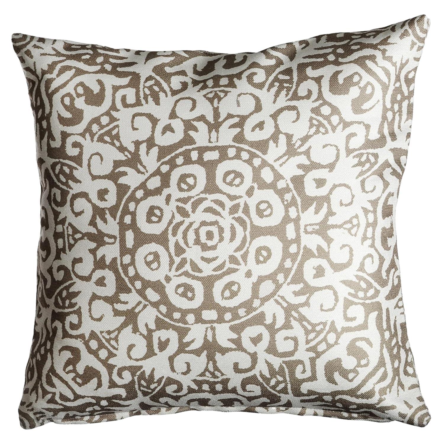 Fab Habitat Indoor/Outdoor Throw Pillow Made from Recycled Polyester Yarn - Double Sided, Stain Resistant, Machine Washable - Medallion - Patio, Deck, Porch, Living Room - Arley Khaki (20" x 20")