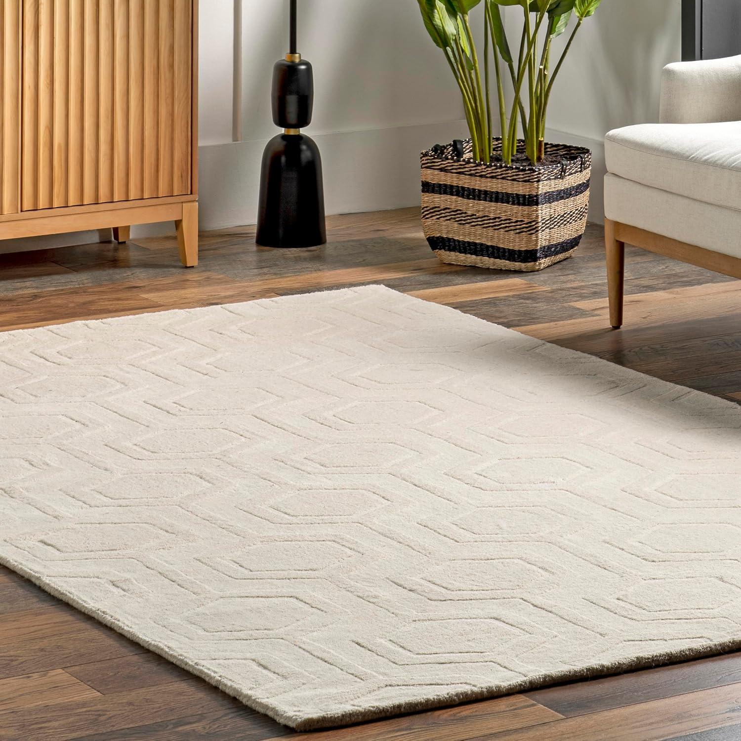 Nuloom Ambrose Geometric 2x8 Wool Runner Indoor Area Rug for Living Room Bedroom Dining Room Entryway Hallway Kitchen, Ivory