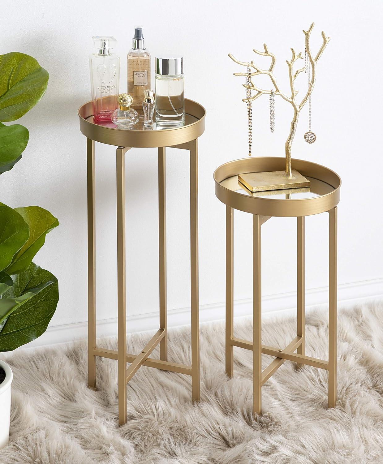 Kate and Laurel Celia Round Metal Foldable Tray Table Set