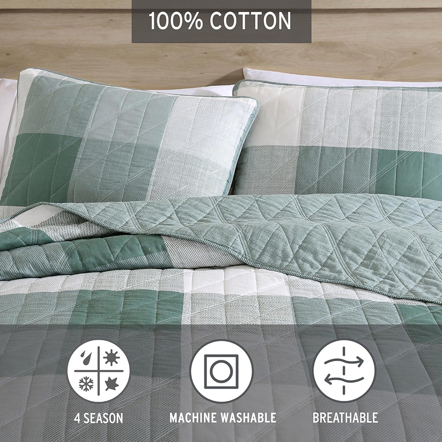 Eddie Bauer Eddie Bauer Boulder Plaid Cotton Green Quilt Set