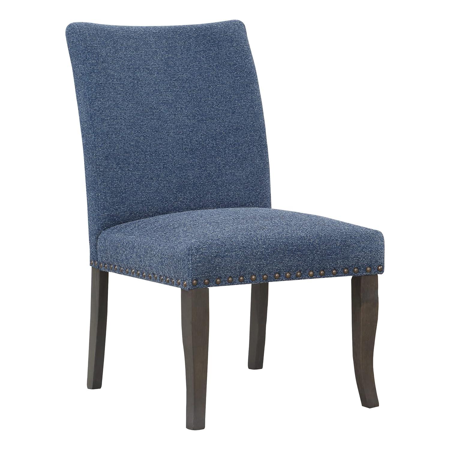 Hamilton Dining Chair 2-Pack with Gray Washed Legs in Atlantic Blue Fabric