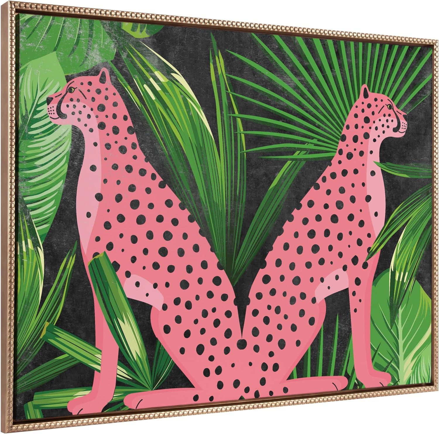 Kate & Laurel All Things Decor 28"x38" Sylvie Beaded NC Cheetah Jungle Framed Canvas by Nikki Chu Gold: Modern Wall Decor