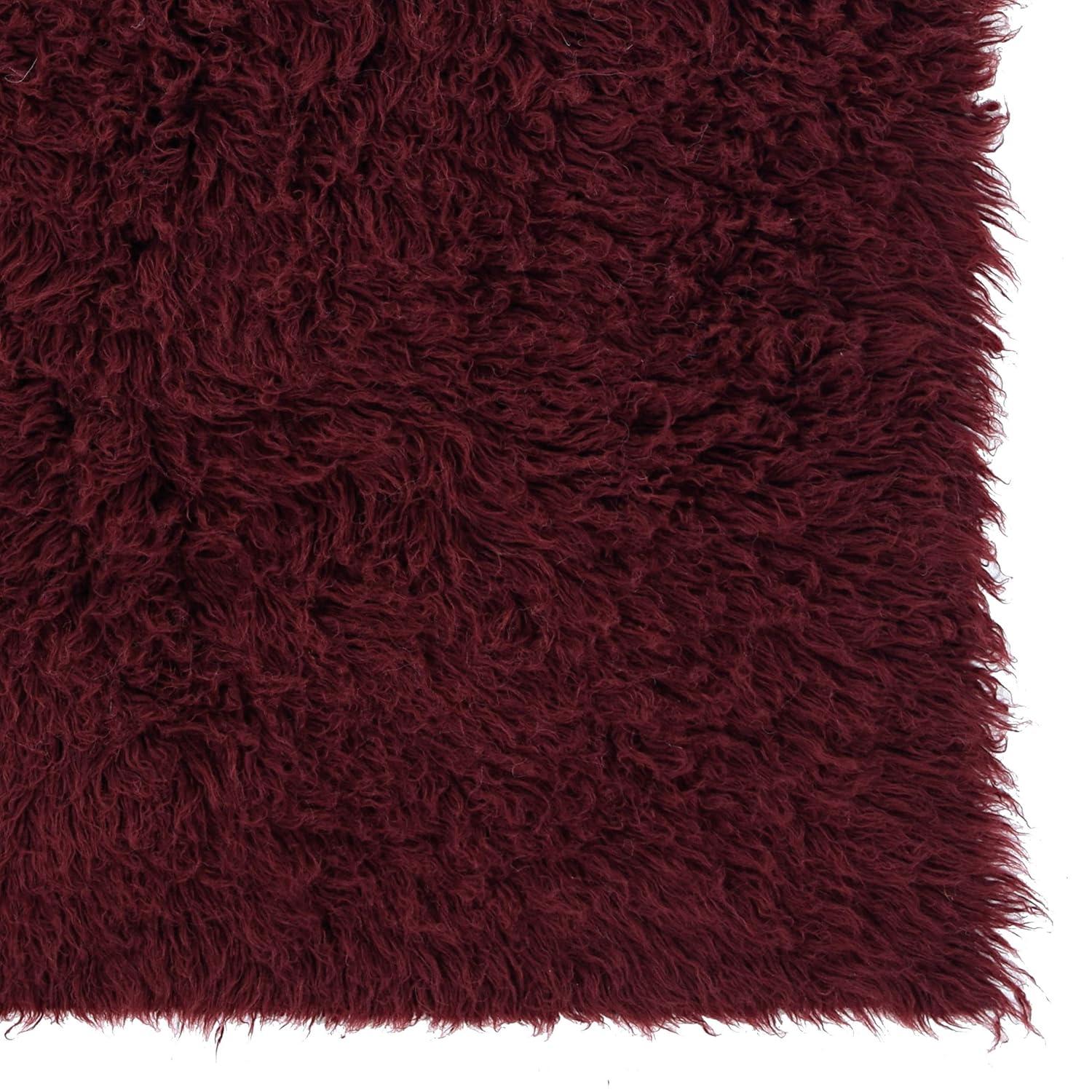 Ebern Designs Aaiden Flokati Wool Shag Hand Loomed Ivory Rug