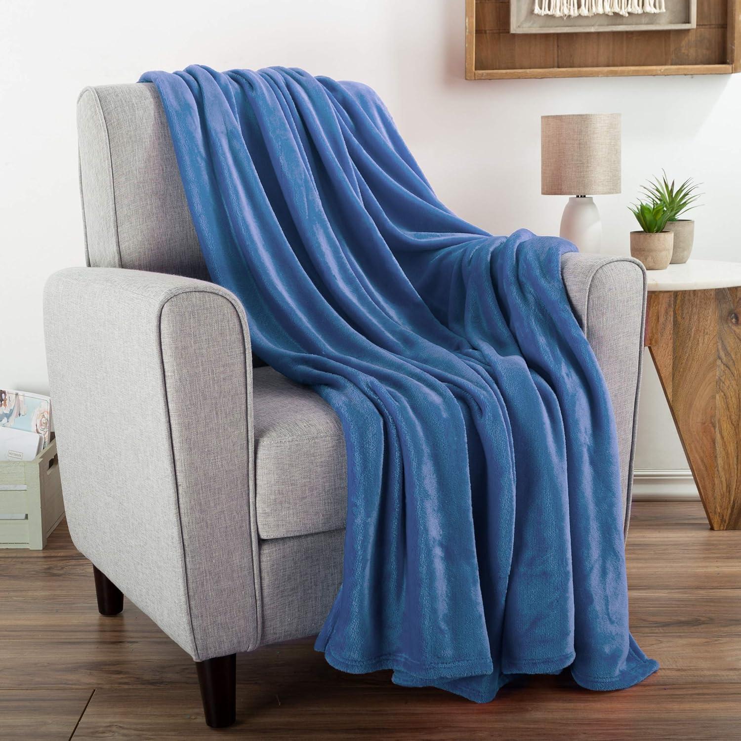 Flannel Fleece Throw Blanket- For Couch, Home Décor, Sofa & Chair- Oversized 60 x 70 - Lightweight, Soft & Plush Microfiber in Infinity Blue by LHC