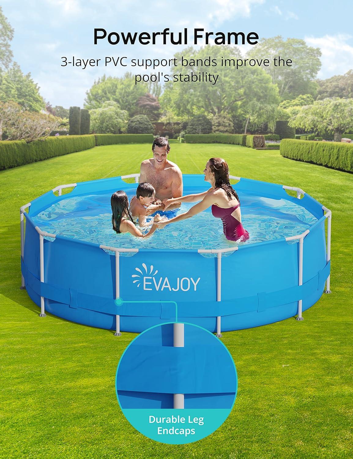EVAJOY 12ft X 30in Metal Frame Above Ground Swimming Pool with Steel Frame Blue