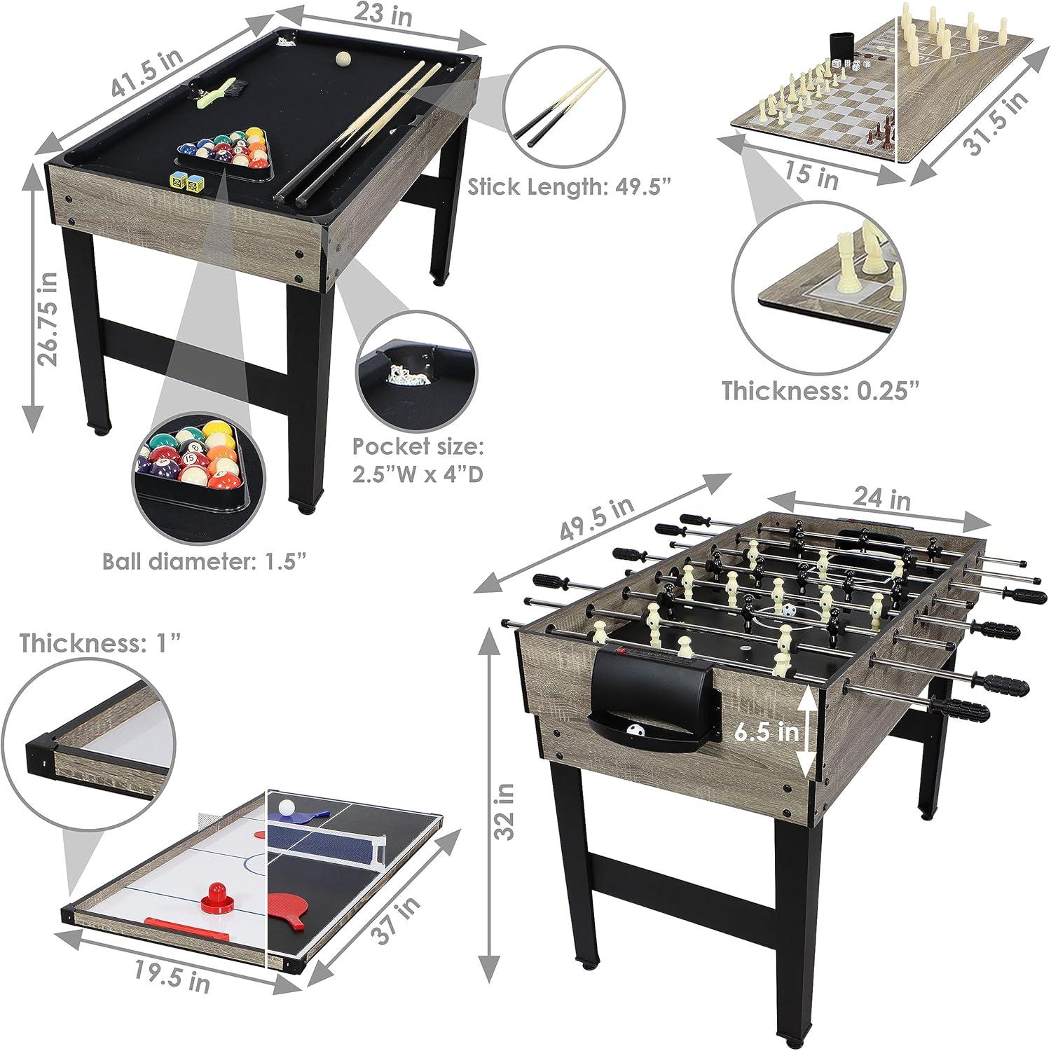 Sunnydaze 10-in-1 Multi-Game Table with Billiards, Foosball, Hockey, Ping Pong, Chess, Checkers, Backgammon, Shuffleboard, Bowling, and Cards - 49.5"