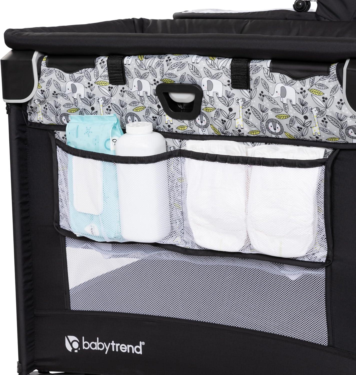 Baby Trend Nursery Den Playard with Snooze Pod and Flip Over Changer - Hidden Jungle Trio