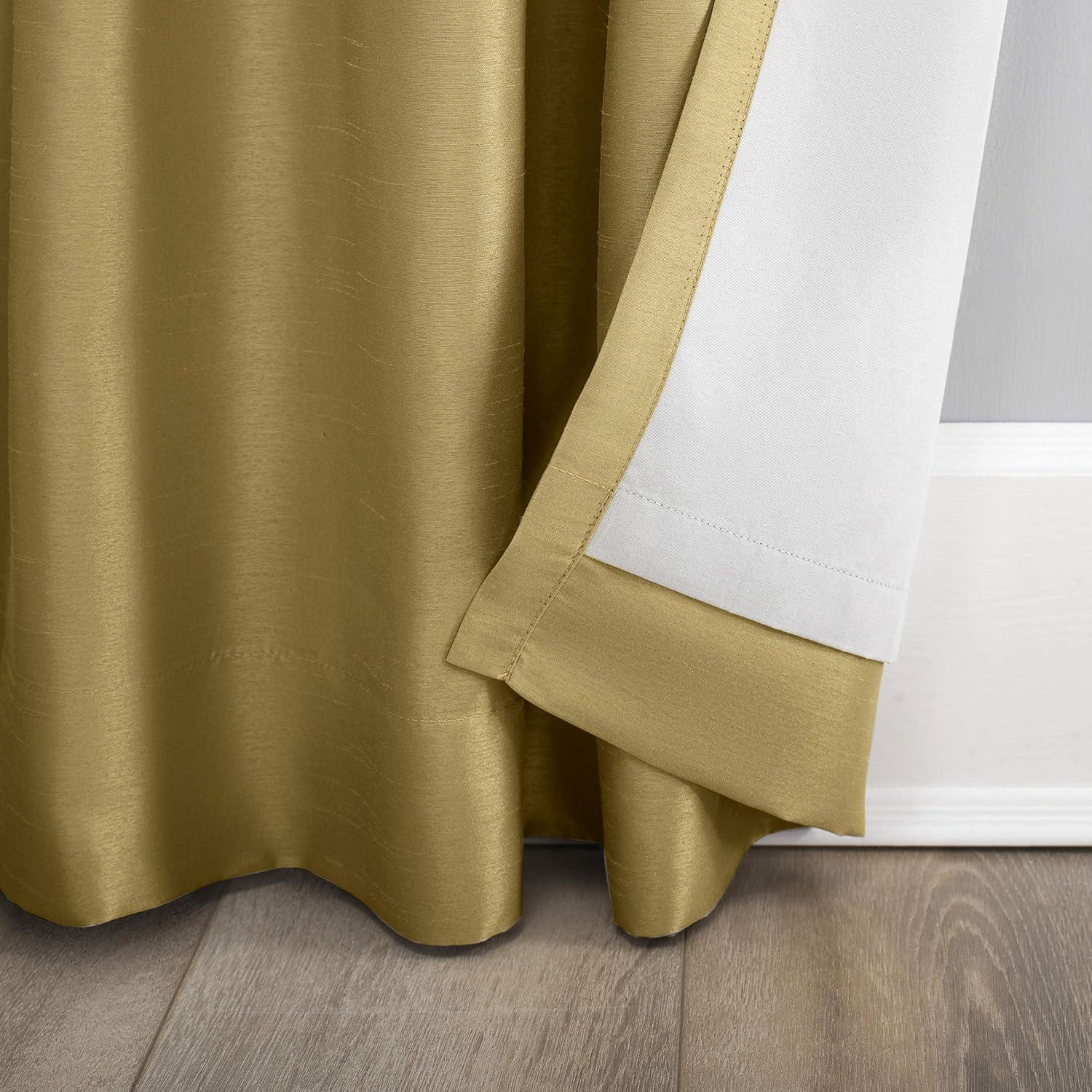 Gold Faux Silk Blackout Back Tab Curtain Panel 50" x 84"