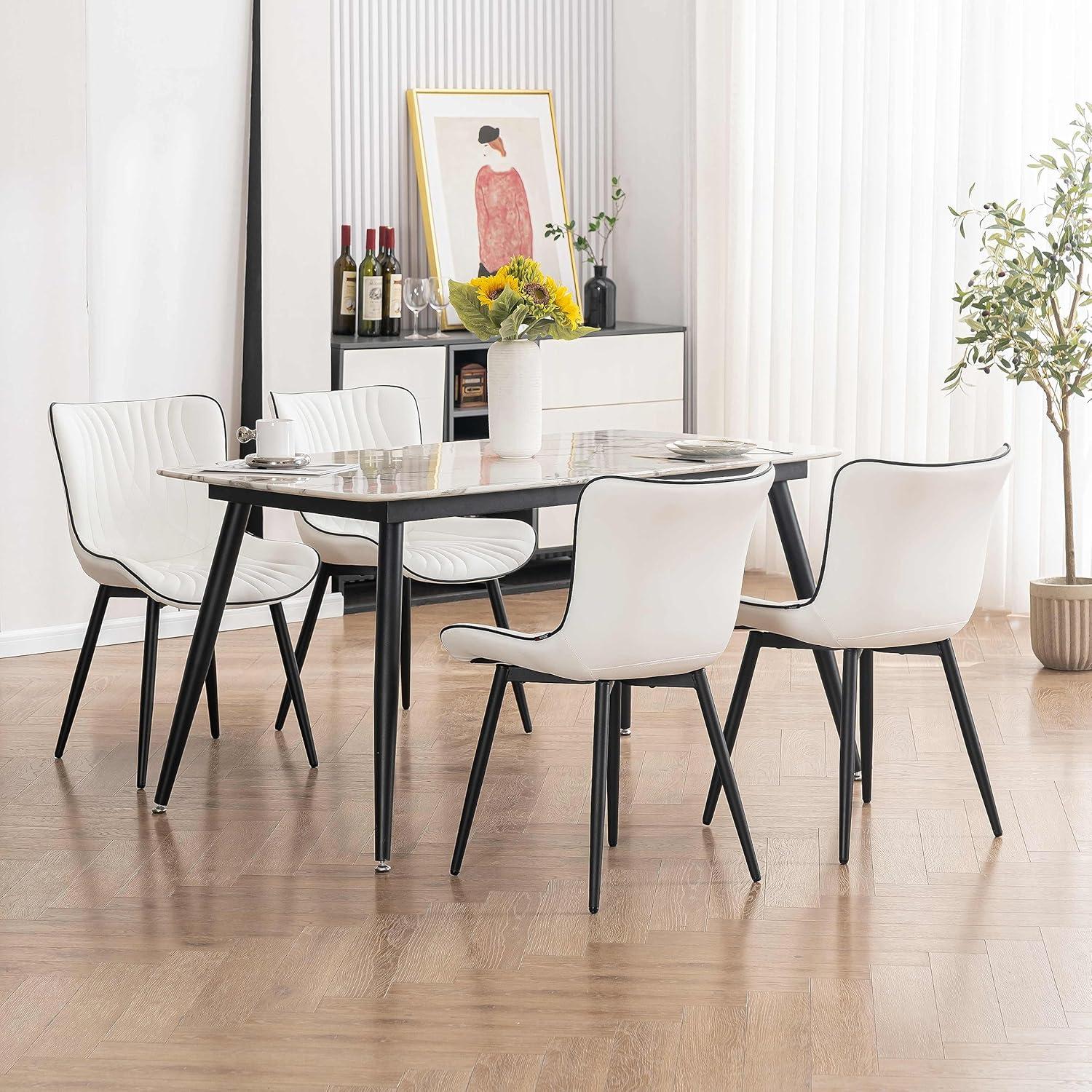 Modern Upholstered Leather Armless Dining Chairs Set of 2 White