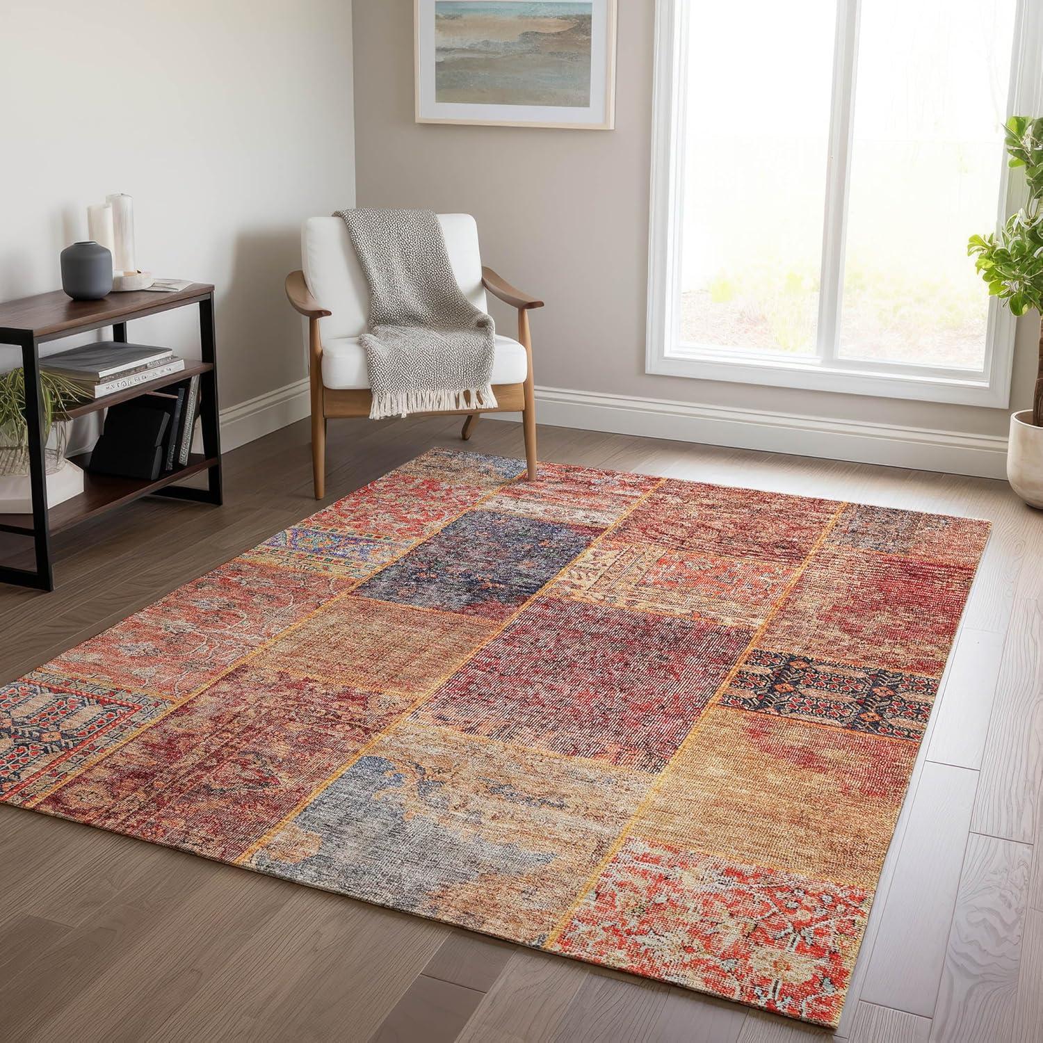 Addison Rugs Chantille Indoor/Outdoor Transitional Patchwork Red Washable Rectangle Rug, 3' x 5'