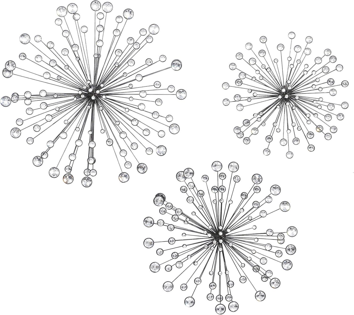 DecMode Black Metal Starburst Wall Decor with Crystal Embellishments (3 Count)