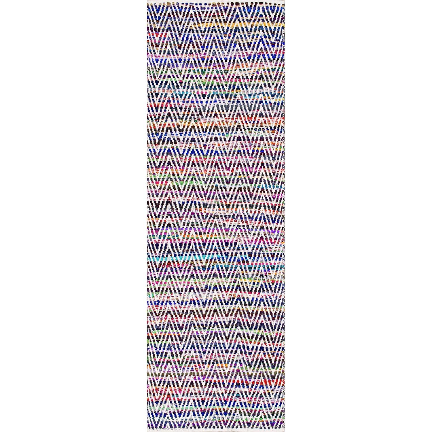 Hand-Woven Indigo Chevron 31'' Cotton Blend Runner Rug
