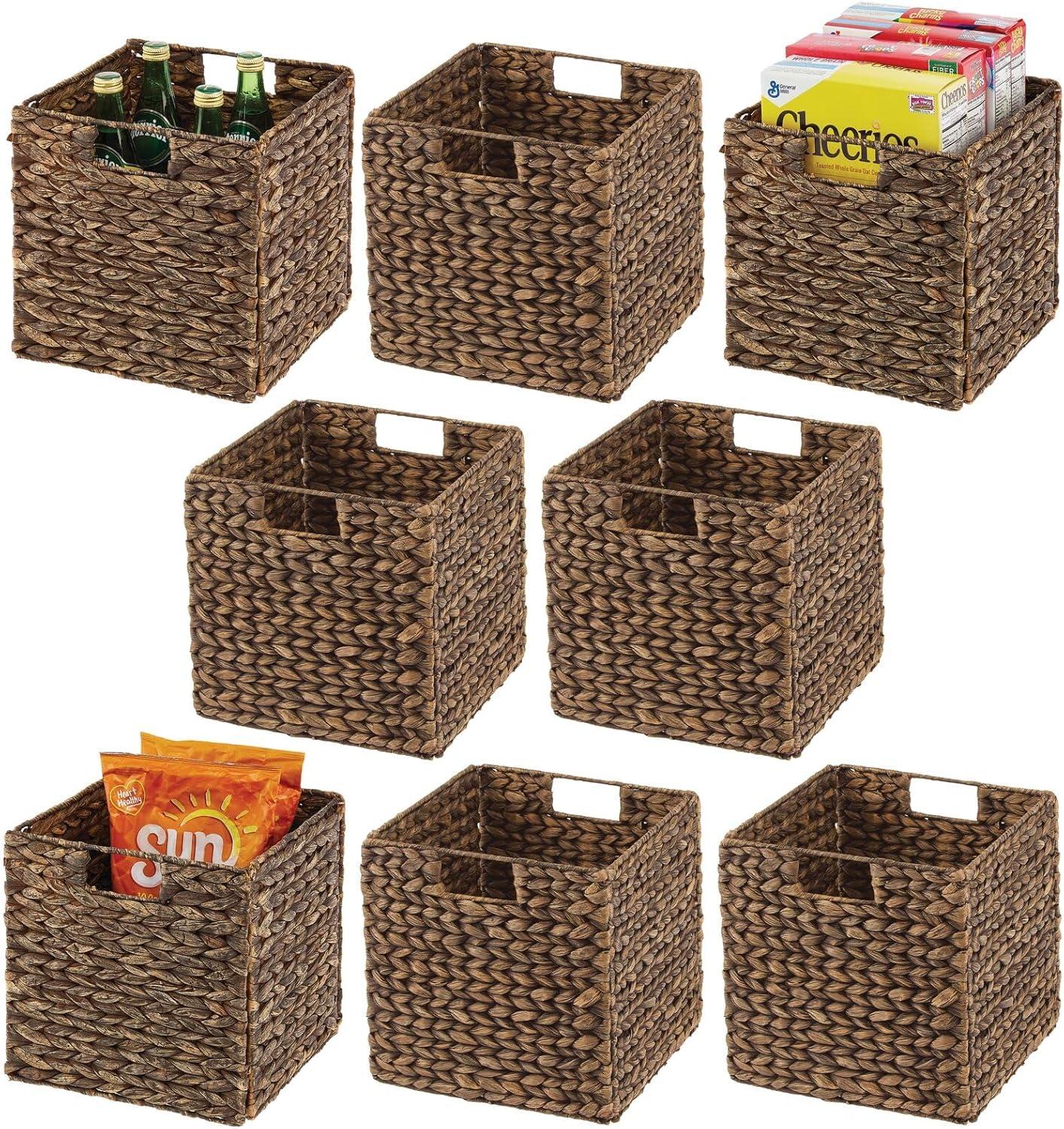 Brown Woven Hyacinth Square Storage Baskets, Set of 8