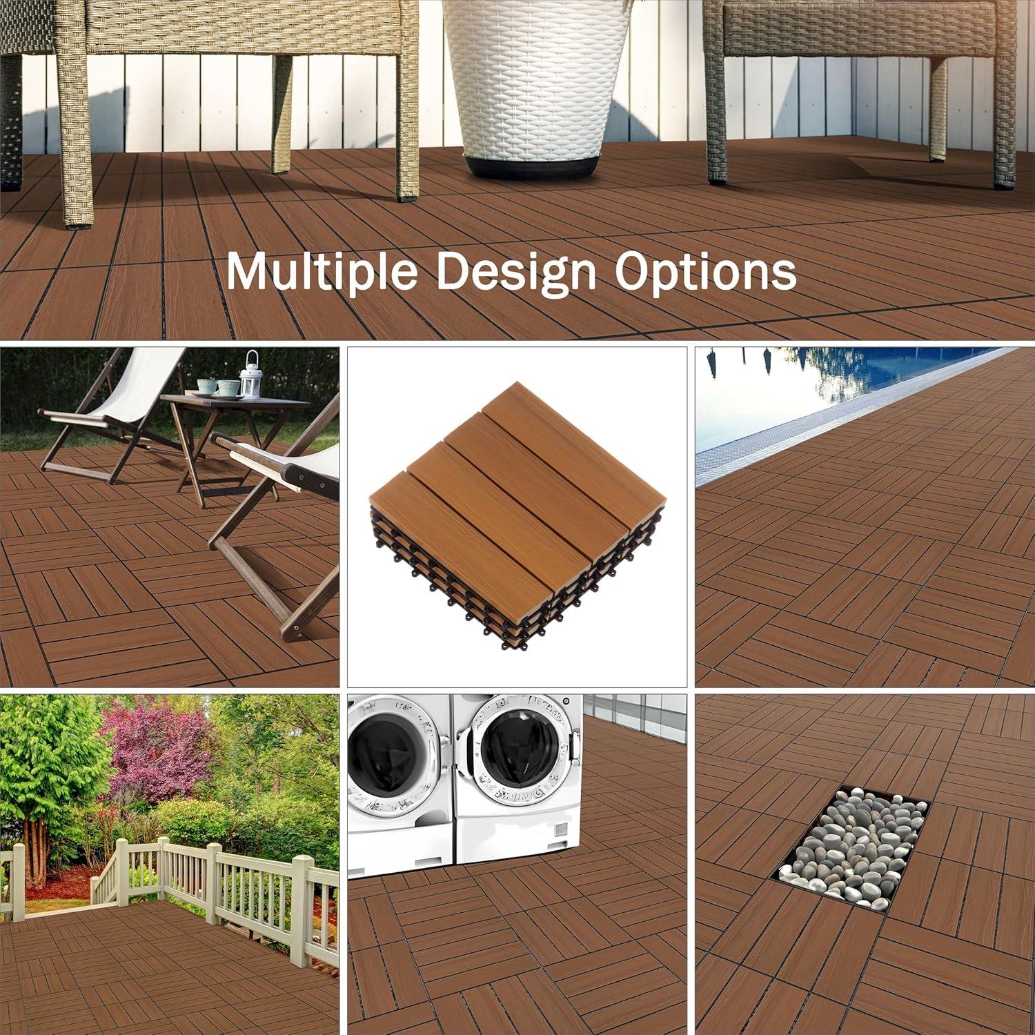 Pure Garden Deck Tiles - 6-Pack Wood Plastic Composite Interlocking Patio Tiles - 5.8SQFT Outdoor Flooring for Balcony, Porch, and Garage by Pure Garden