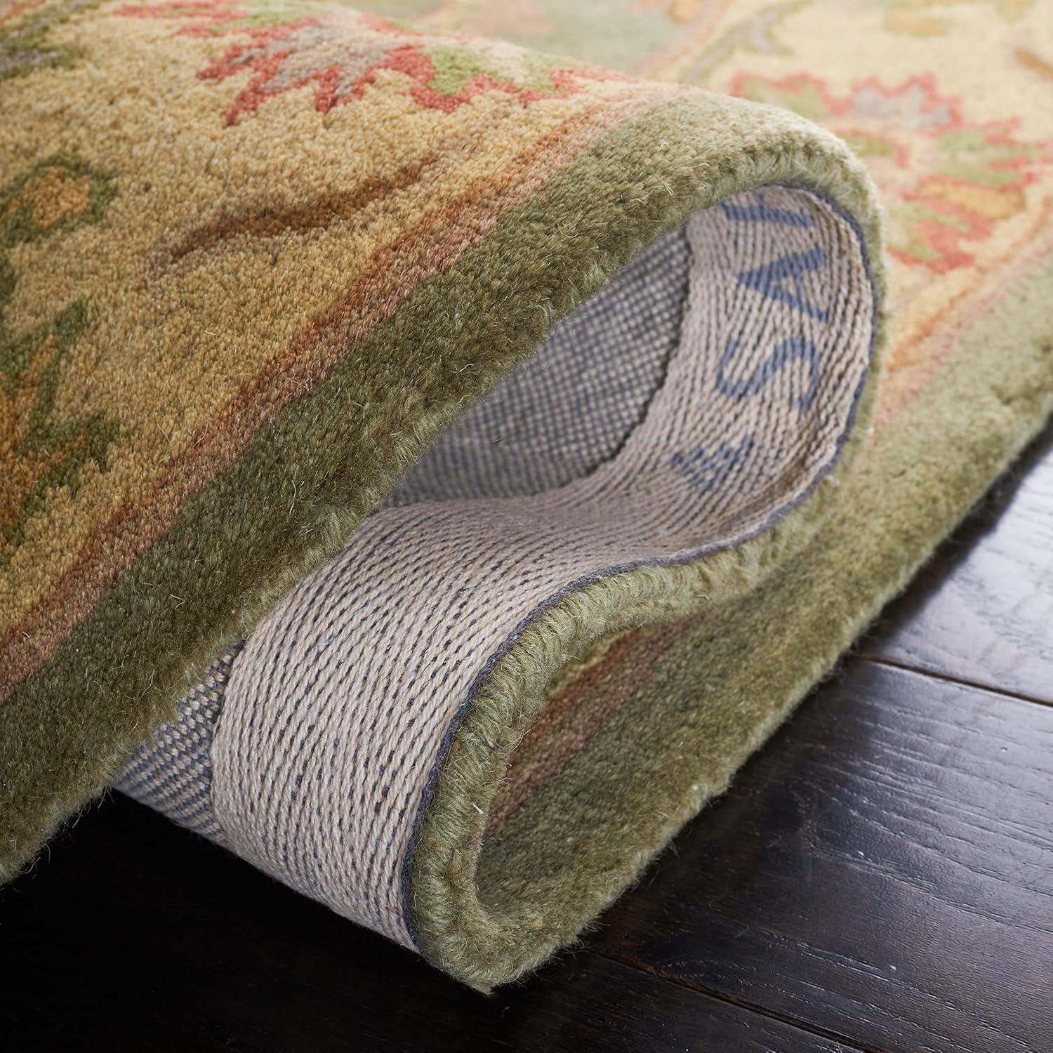 SAFAVIEH Heritage Cheshunt Traditional Wool Area Rug, Green/Gold, 8' x 8' Round