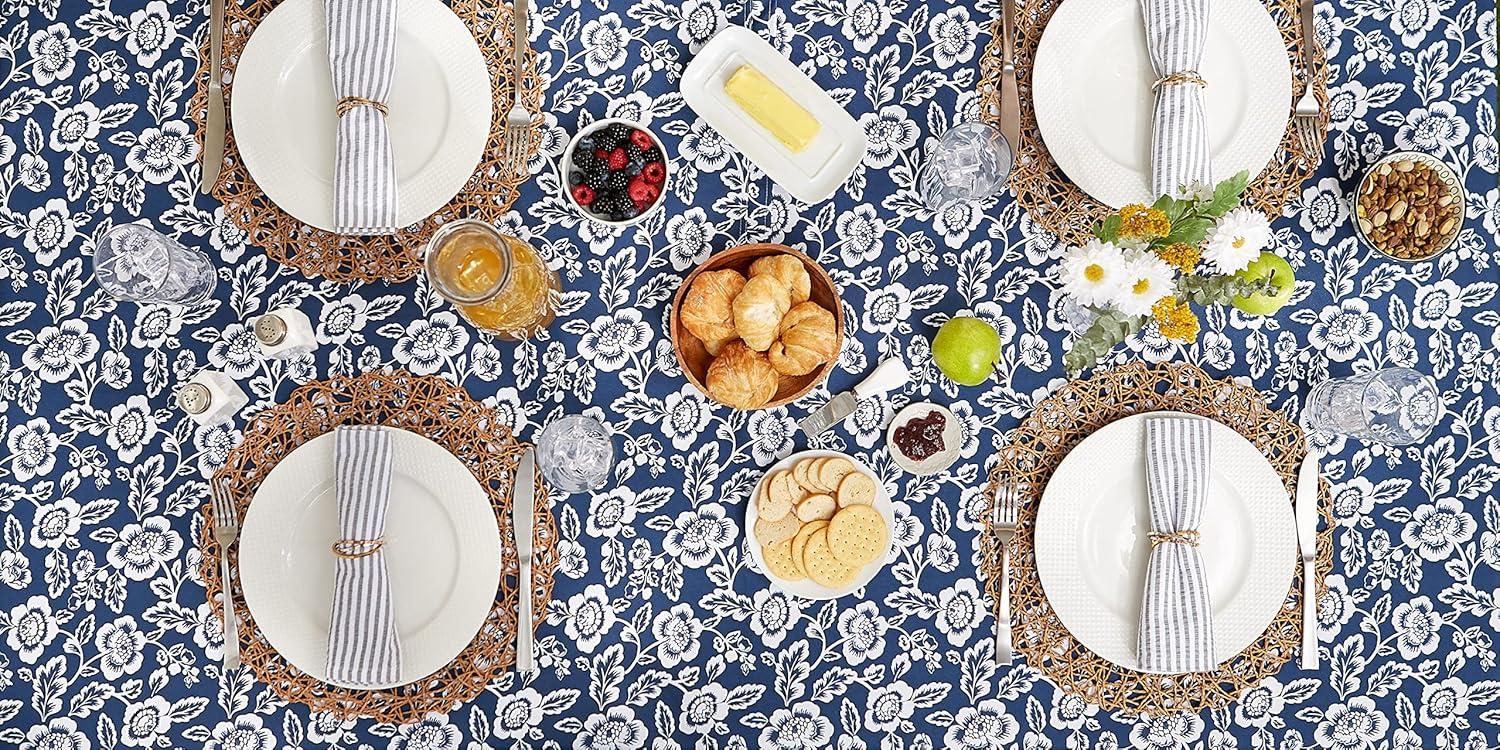 Design Imports  Nautical Blue Floral Print Outdoor Tablecloth 60 Round