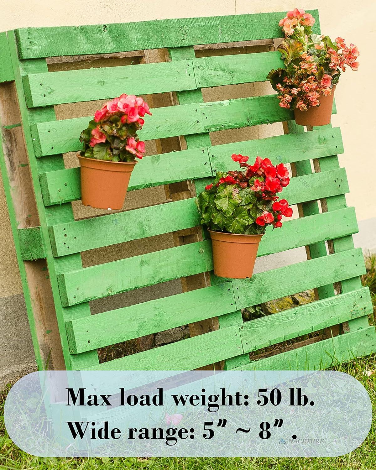 NACETURE Stainless Steel Plant Hangers Flower Pot Clips 12 Pcs - Outdoor Wall Hook Metal Plant Stand Holds 5" to 8" Standard Flower Pot