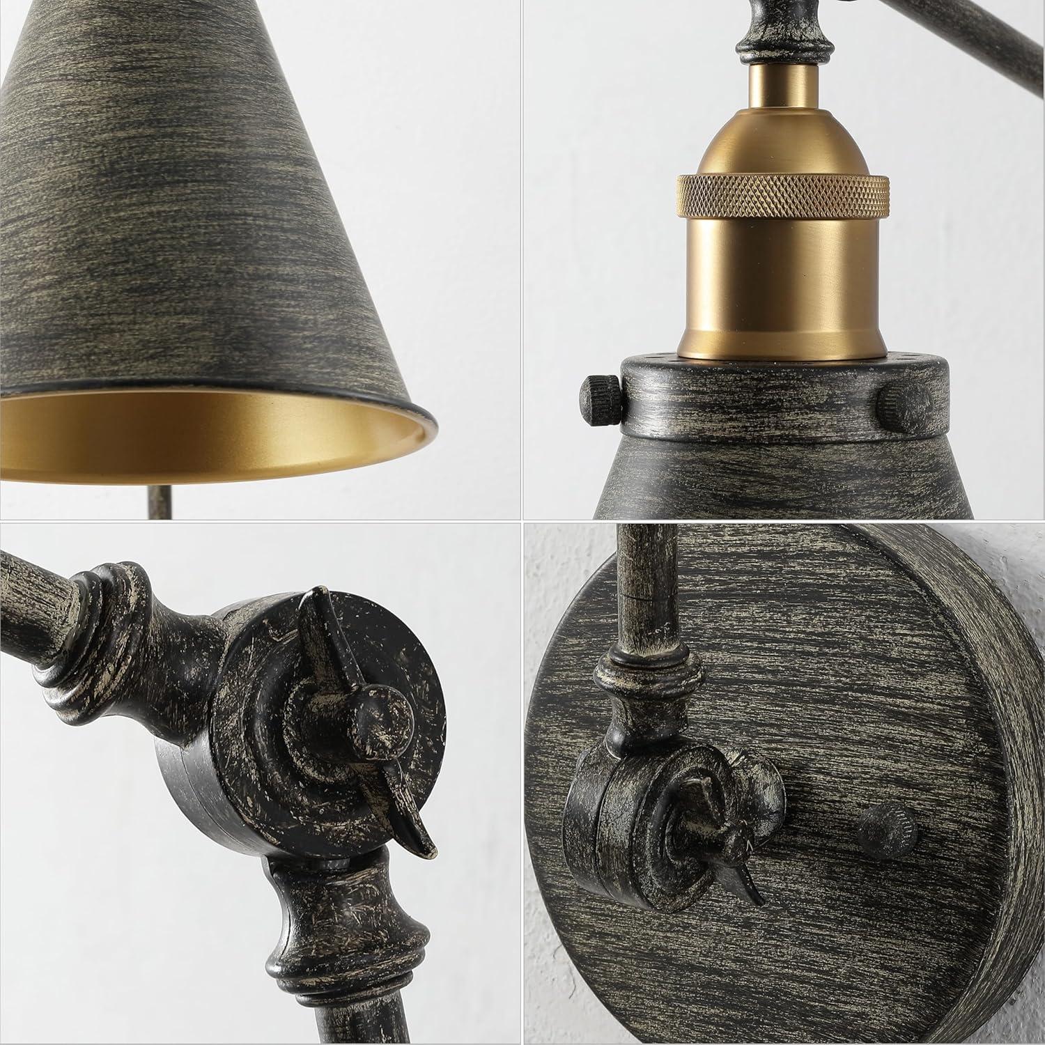 JONATHAN Y Rover 7" Classic Industrial Metal Adjustable Arm LED Wall Sconce, Rustic Dark Gray/Brass Gold