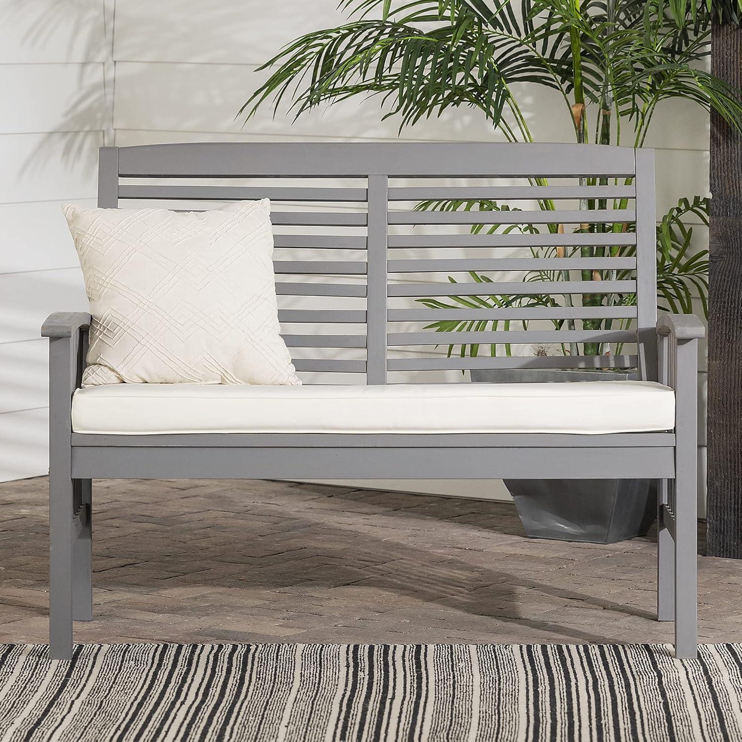 Grey Wash Acacia Wood Outdoor Loveseat with Cushions