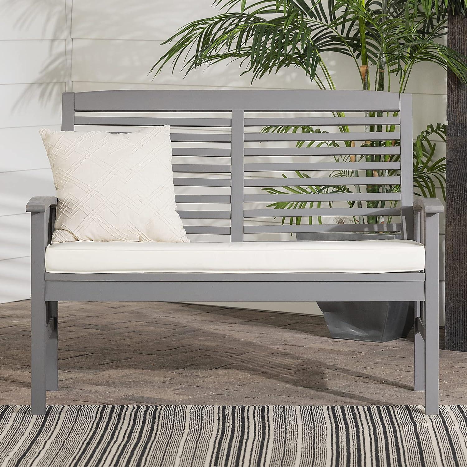 Walker Edison Rendezvous Modern Solid Acacia Wood Patio Loveseat with Cushions, 47 Inch, Grey Wash