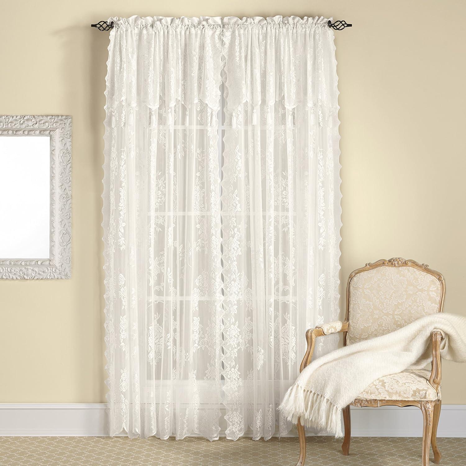 Collections Etc Carly Sheer Floral Lace Design Curtain Panel and Valance