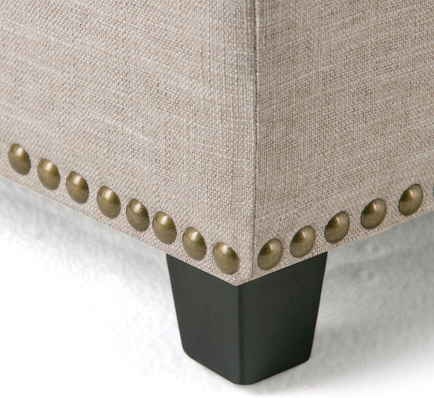 Simpli Home Kingsley 48"W Upholstered Storage Ottoman with Lift-Top Lid, Nailhead Trim, and Stitching Detail