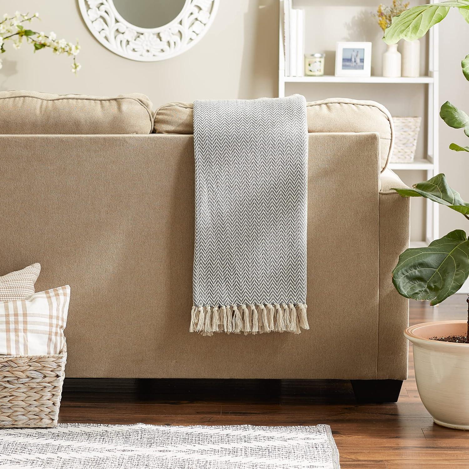 Gray Handloom Chevron Throw