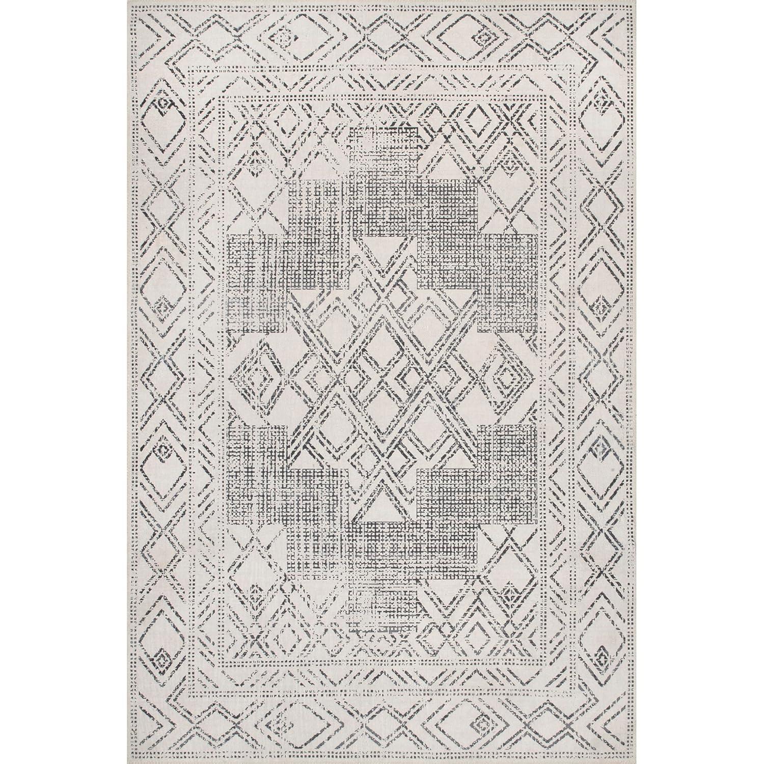Nuloom Mia Medallion 2x12 Machine Washable Runner Indoor Area Rug for Living Room Bedroom Dining Room Entryway Hallway Kitchen, Light Grey/Ivory