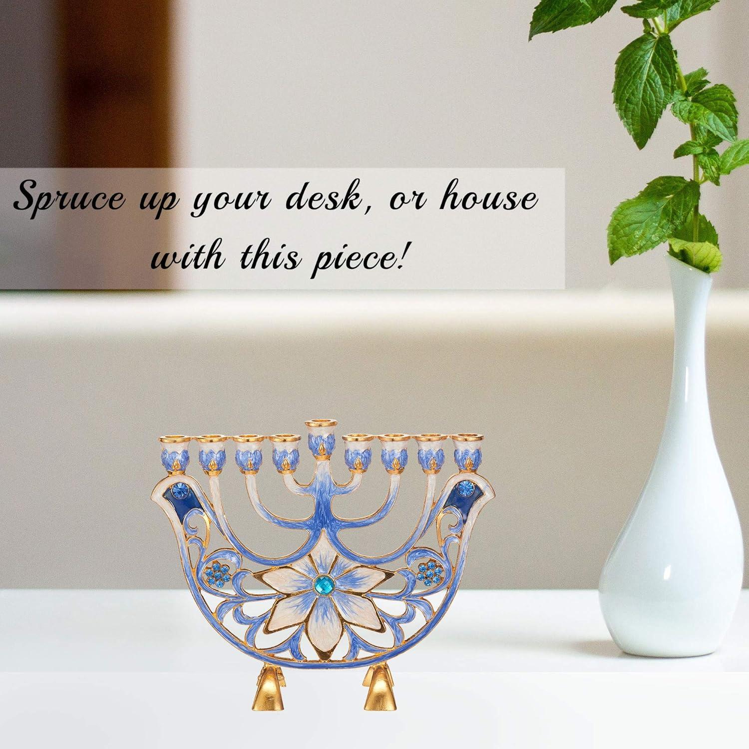 Matashi HandPainted Enamel Menorah Candelabra-Hanukkah Design  Crystal