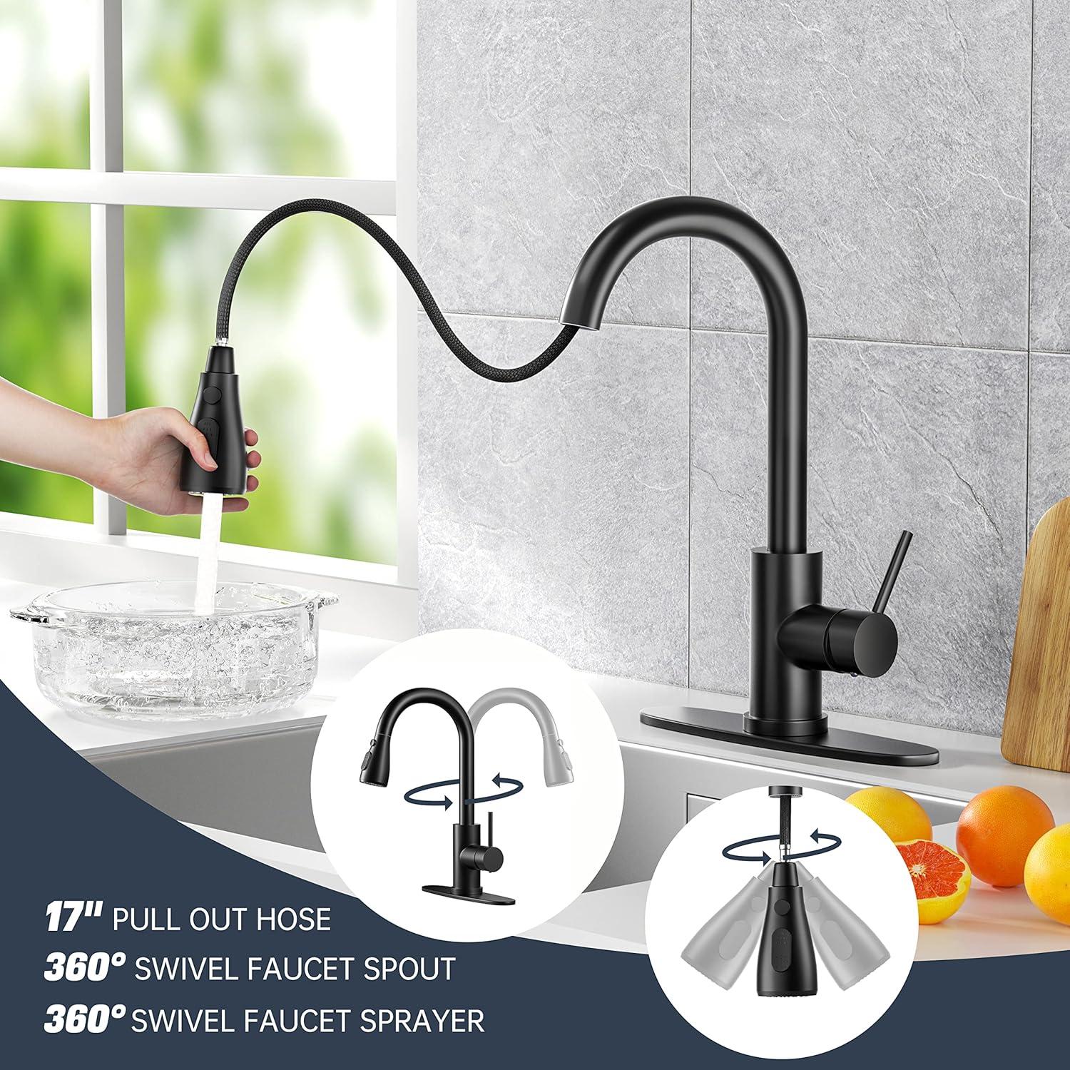 Single Handle High Arc Pull Out Kitchen Faucet,Kitchen Sink Faucets with Pull Down Sprayer