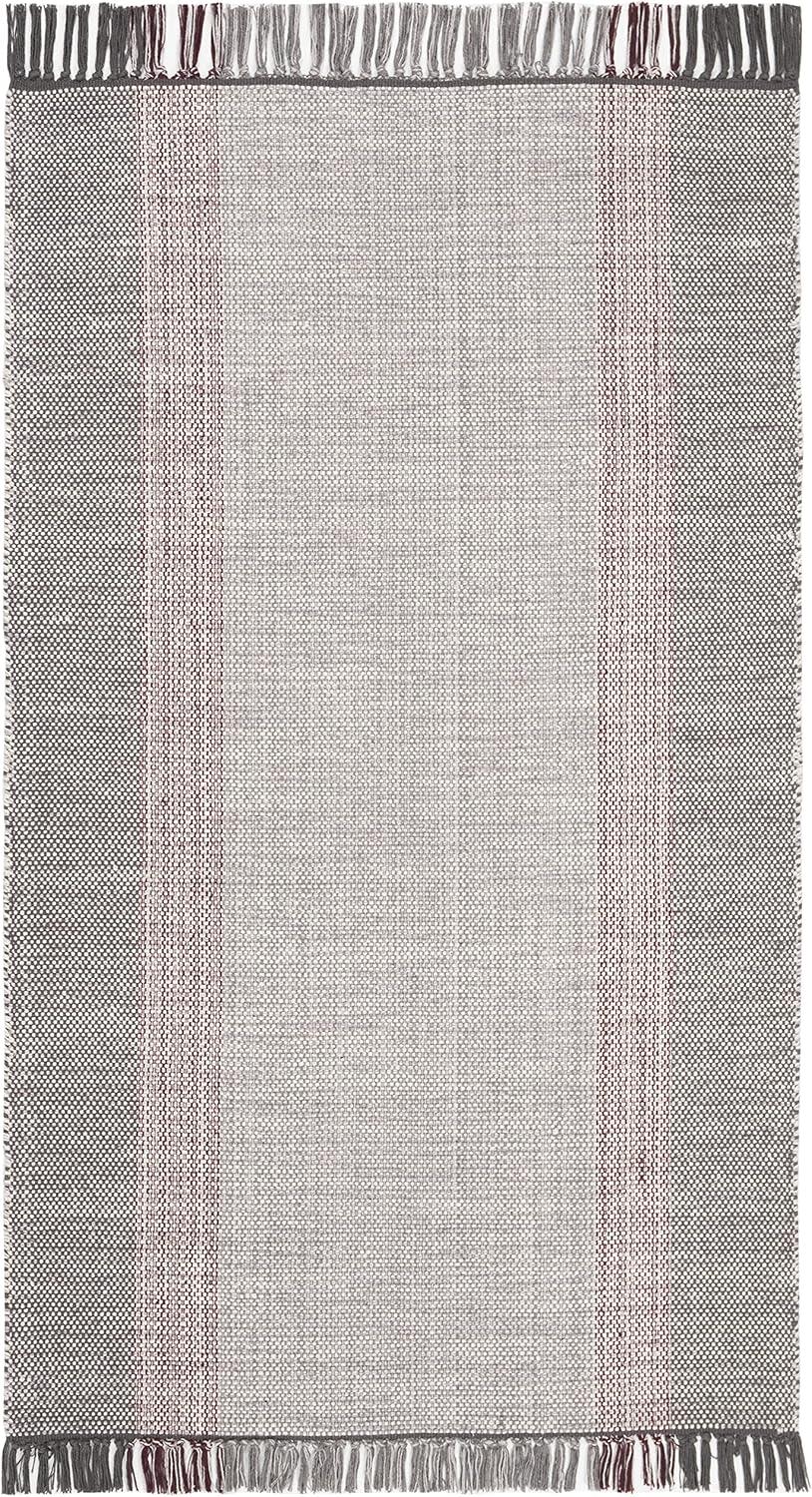 Handwoven Wine & Grey Cotton Stripe 3' x 5' Area Rug