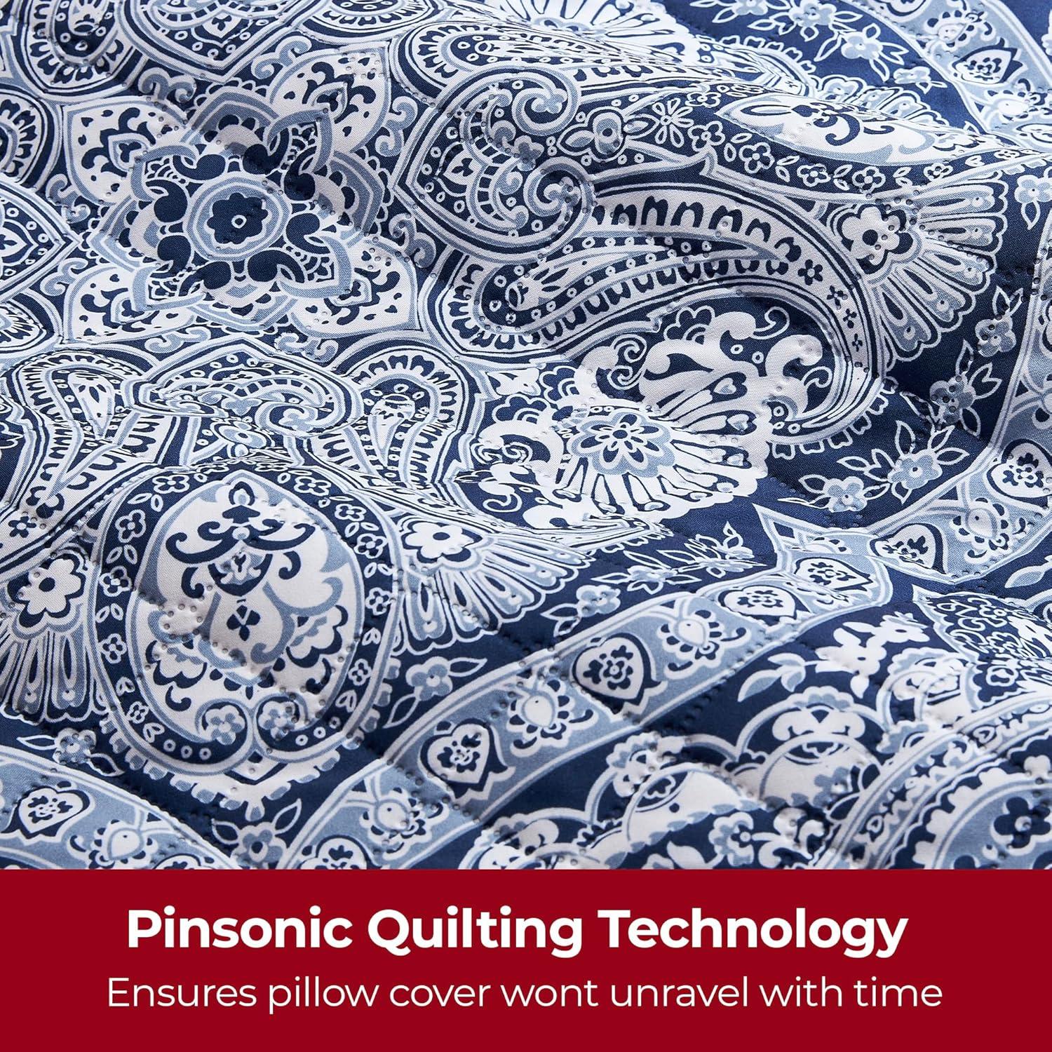 Mellanni Decorative Throw Pillow Covers with Pinsonic Quilt Stitching, 18x18, Medallion Blue, 2 Count