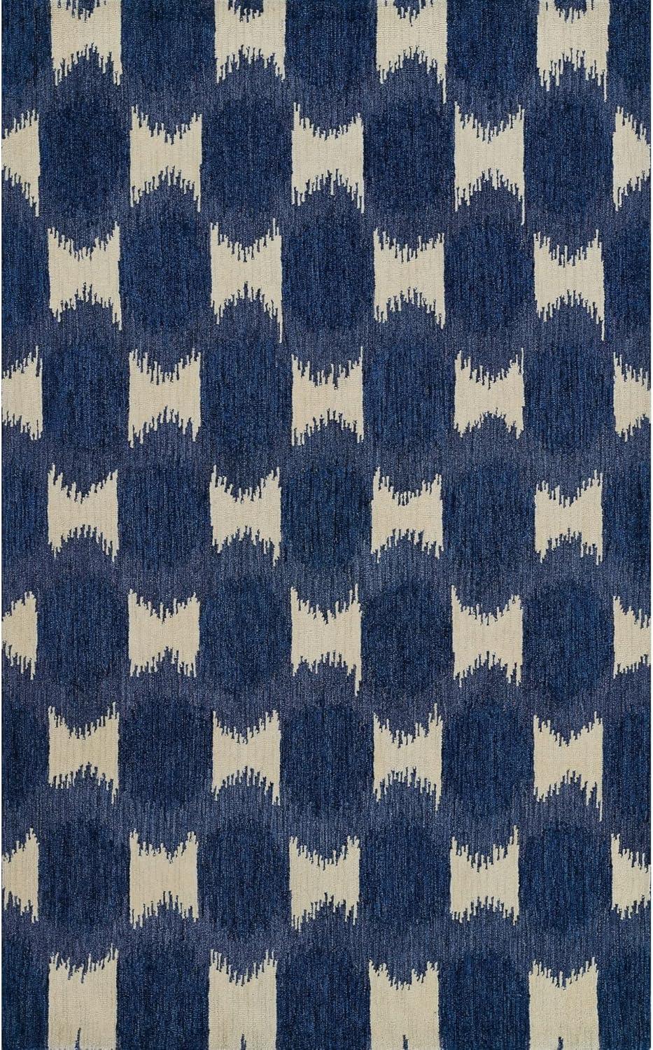 Momeni 8'x10' Leiden Ikat Handtufted Area Rug Navy Blue: Wool, Medium Pile, Classic Pattern, Indoor Use, Rectangle Shape