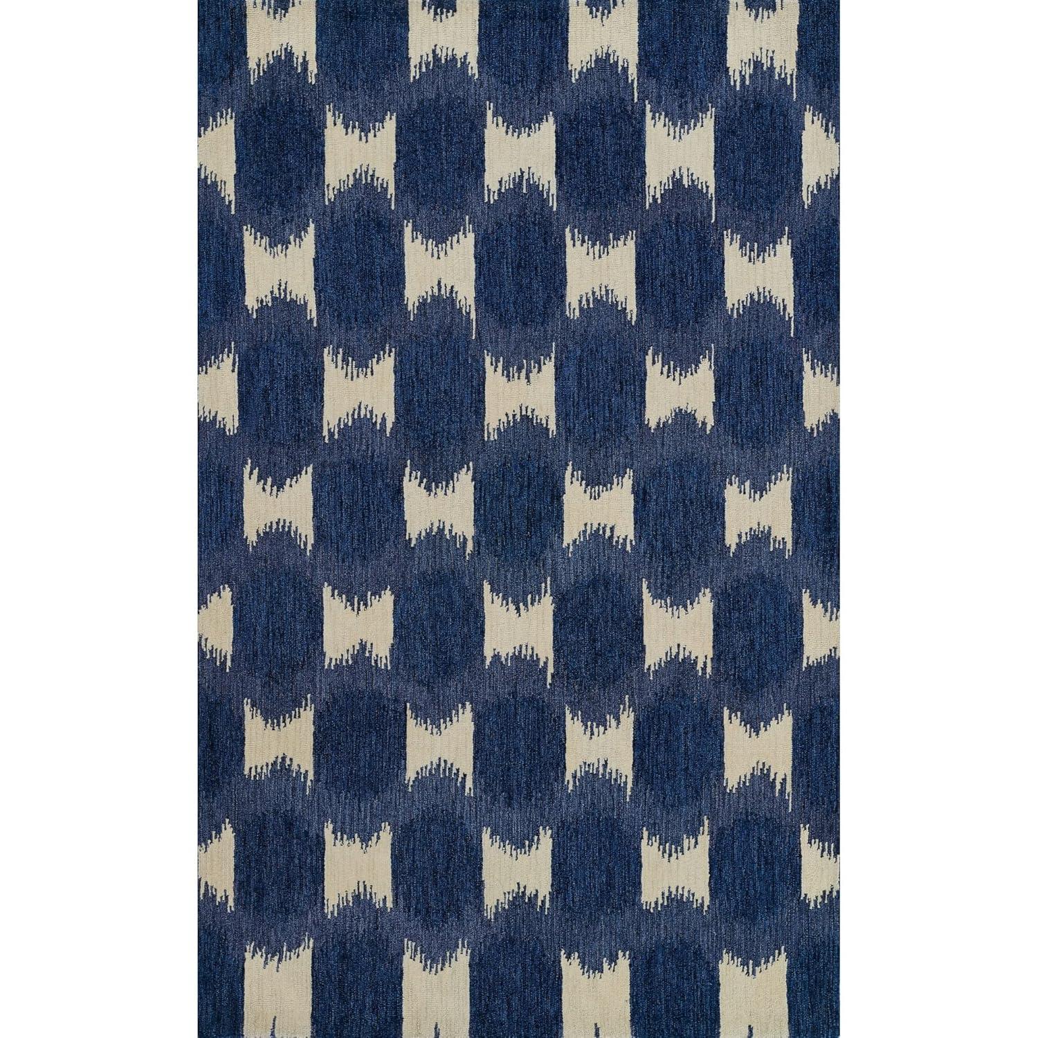 Momeni 8'x10' Leiden Ikat Handtufted Area Rug Navy Blue: Wool, Medium Pile, Classic Pattern, Indoor Use, Rectangle Shape