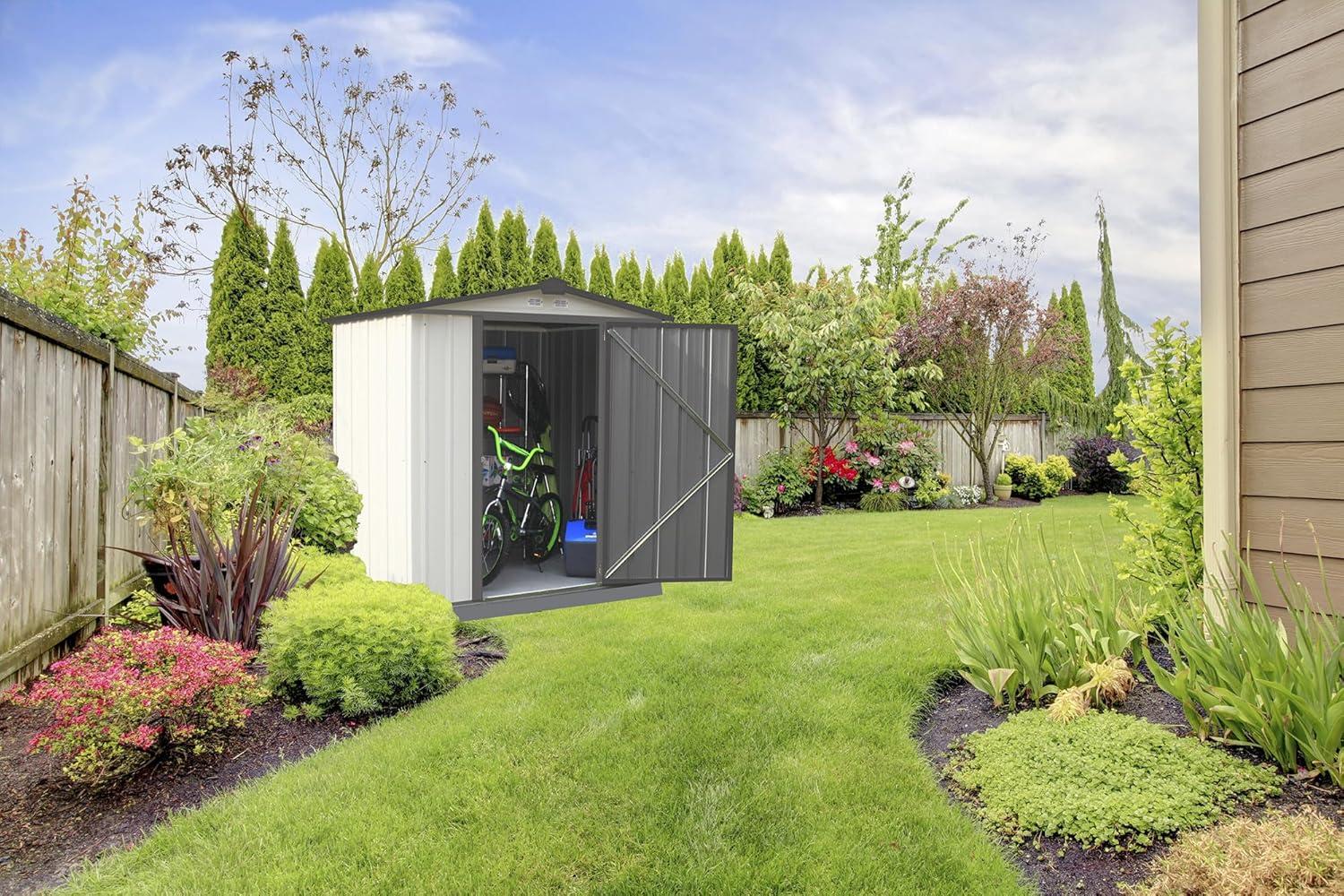 Cream and Charcoal 6' x 5' Steel Storage Shed with Swing Door