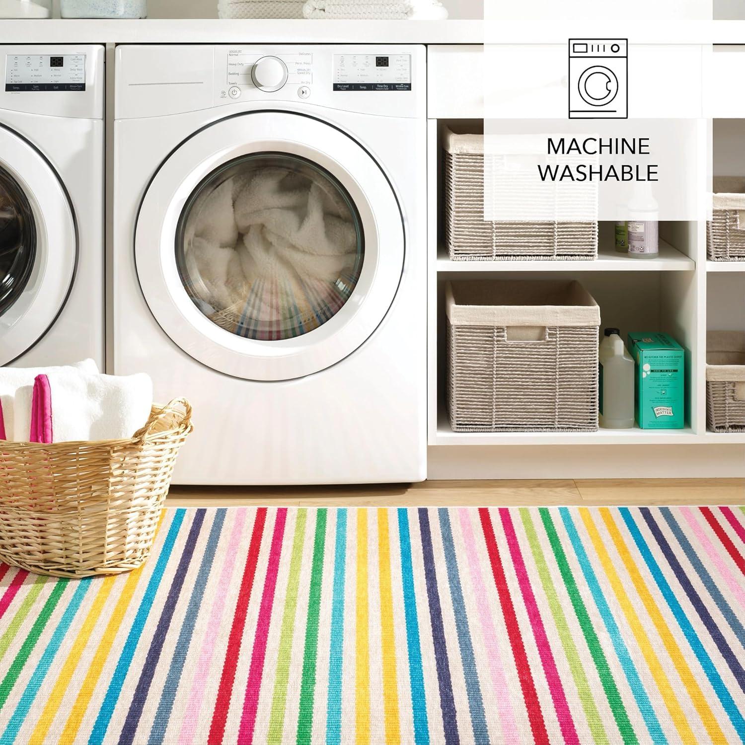 Rainbow Stripe Multi Machine Washable Rug