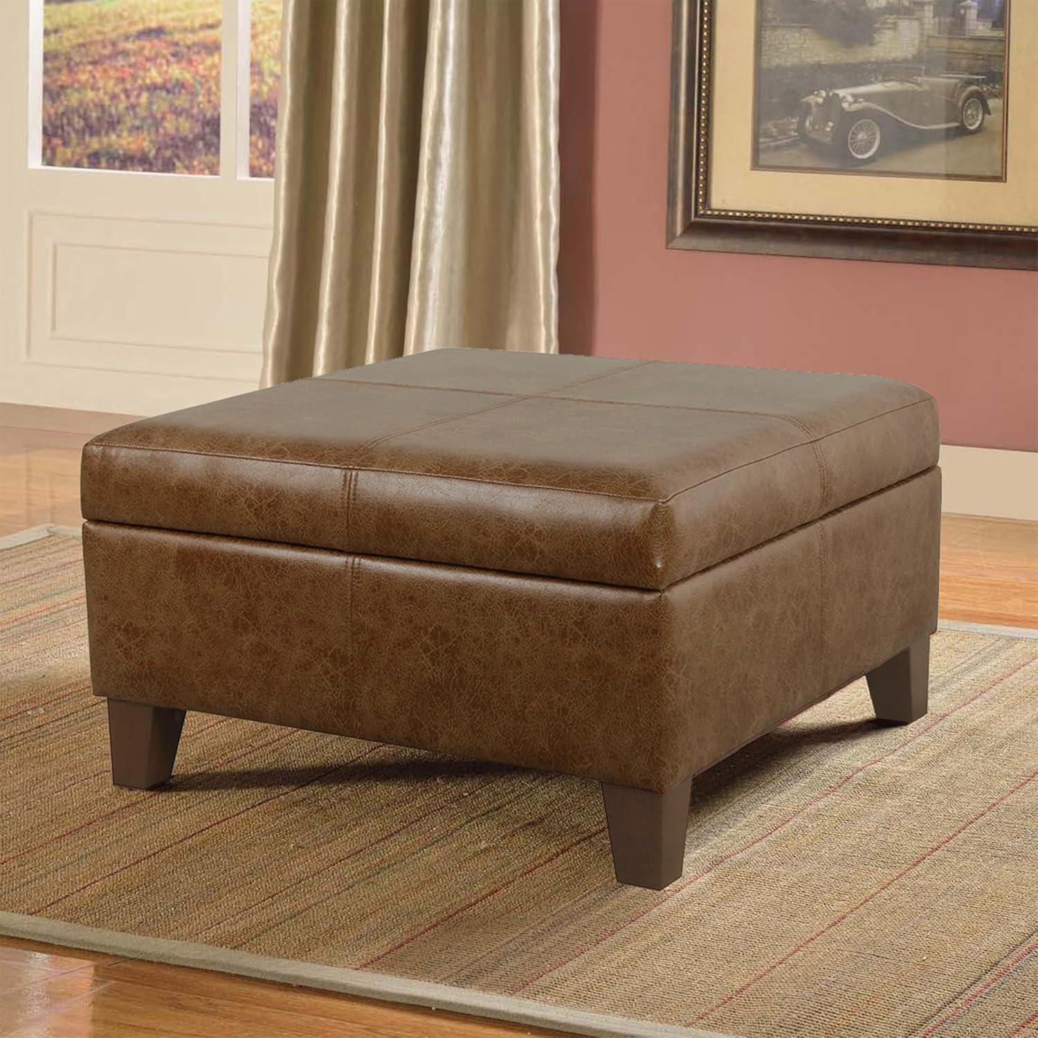 Luxury Large Square Storage Ottoman Distressed Brown - HomePop: Upholstered, Modern Style, 250lb Capacity